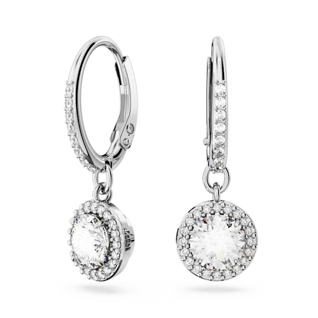 Swarovski Una Angelic Round Cut Pave Drop Earrings Rhodium Plated