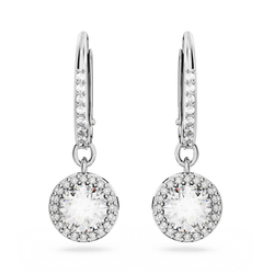 Swarovski Una Angelic Round Cut Pave Drop Earrings Rhodium Plated