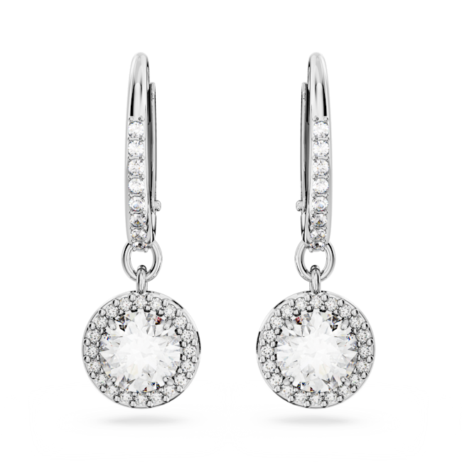 Swarovski Una Angelic Round Cut Pave Drop Earrings Rhodium Plated