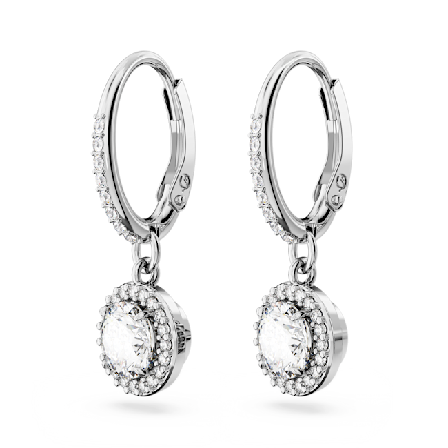 Swarovski Una Angelic Round Cut Pave Drop Earrings Rhodium Plated