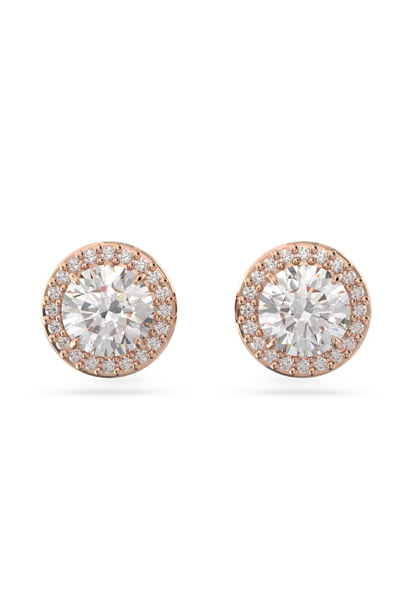 Swarovski Constella: Round Cut Pave Stud Earrings Rose Gold Plated