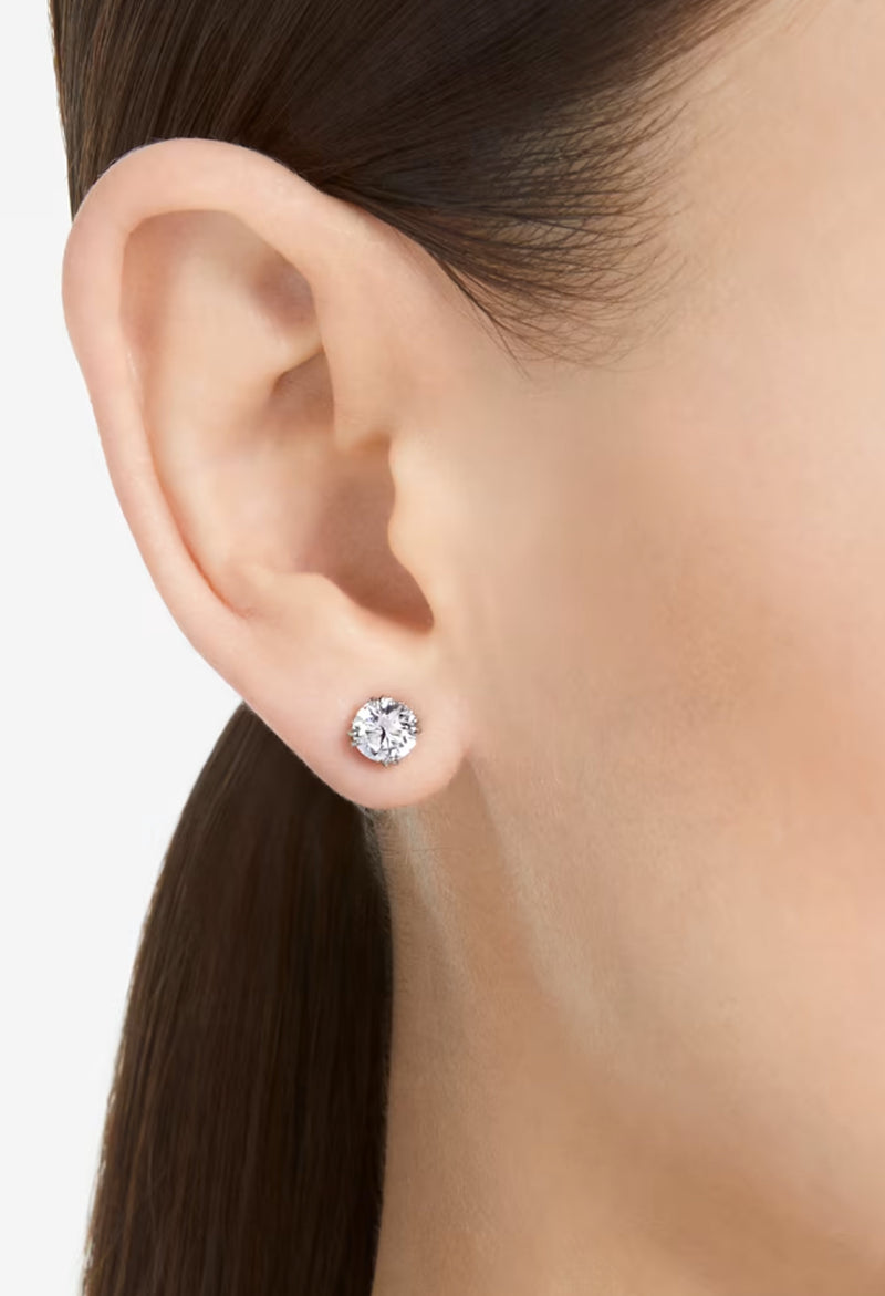 Swarovski Constella: Round Cut Stud Earrings Rhodium Plated