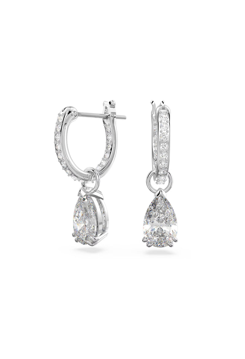 Swarovski Stilla Hoops with Pear Cut Drop Earrings Rhodium Plated