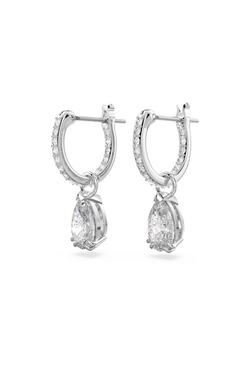 Swarovski Stilla Hoops with Pear Cut Drop Earrings Rhodium Plated
