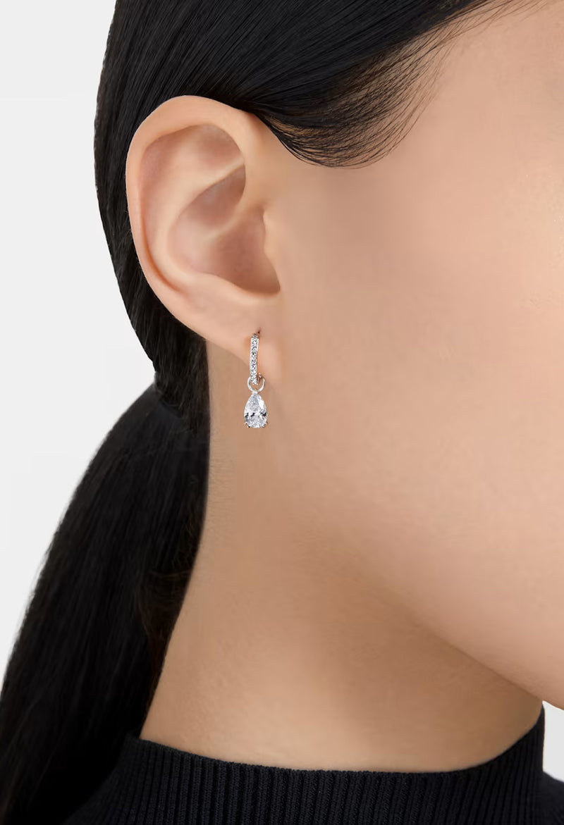 Swarovski Stilla Hoops with Pear Cut Drop Earrings Rhodium Plated