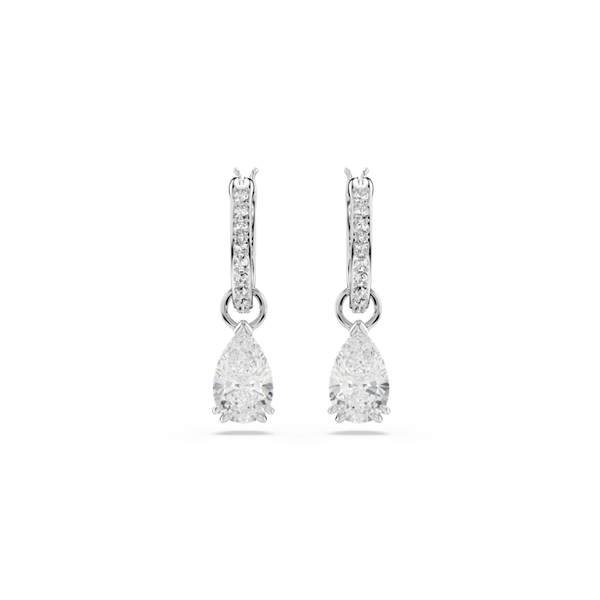 The Swarovski Stilla Hoops with Pear Drop Earrings, silver rhodium-plated jewelry from Swarovski, at OD’s Jewellers in St Helens