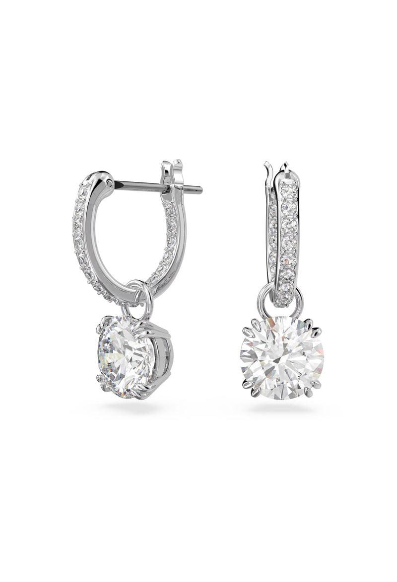 The Swarovski Constella Round Cut Drop Earrings, a clear rhodium plated jewellery from Swarovski, available at OD’s Jewellers in St Helens.