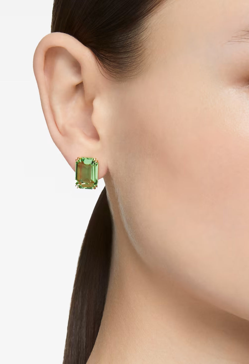 The Swarovski Millenia Octagon Cut Green Earrings, a green gold-tone plated earring from Swarovski, available at OD’s Jewellers in St Helens.