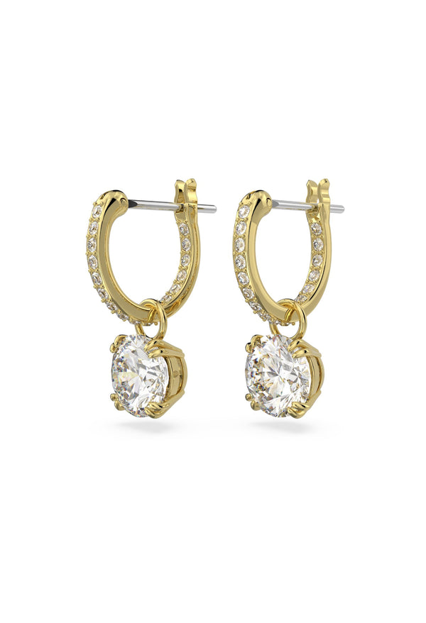 Swarovski Constella: Round Cut Pave Drop Earrings Gold Plated