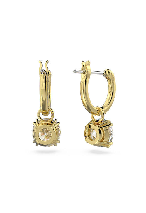 The Swarovski Constella Round Cut Pave Drop Earrings Gold Plated, a gold plated earrings from Swarovski, available at OD’s Jewellers in St Helens.