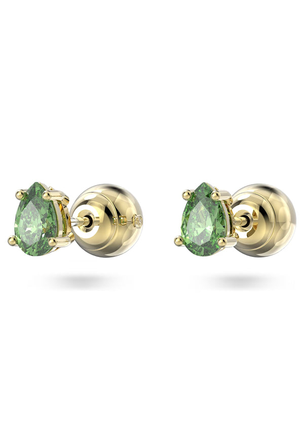 Swarovski Stilla Green Pear Cut Stud Earrings Gold Plated