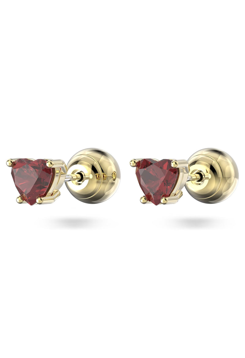 Swarovski Stilla Red Heart Stud Earrings Gold Plated