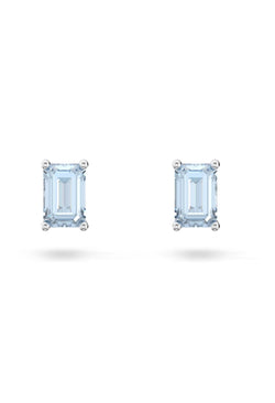 Swarovski Chroma Blue Cushion Cut Stud Earrings Rhodium Plated *