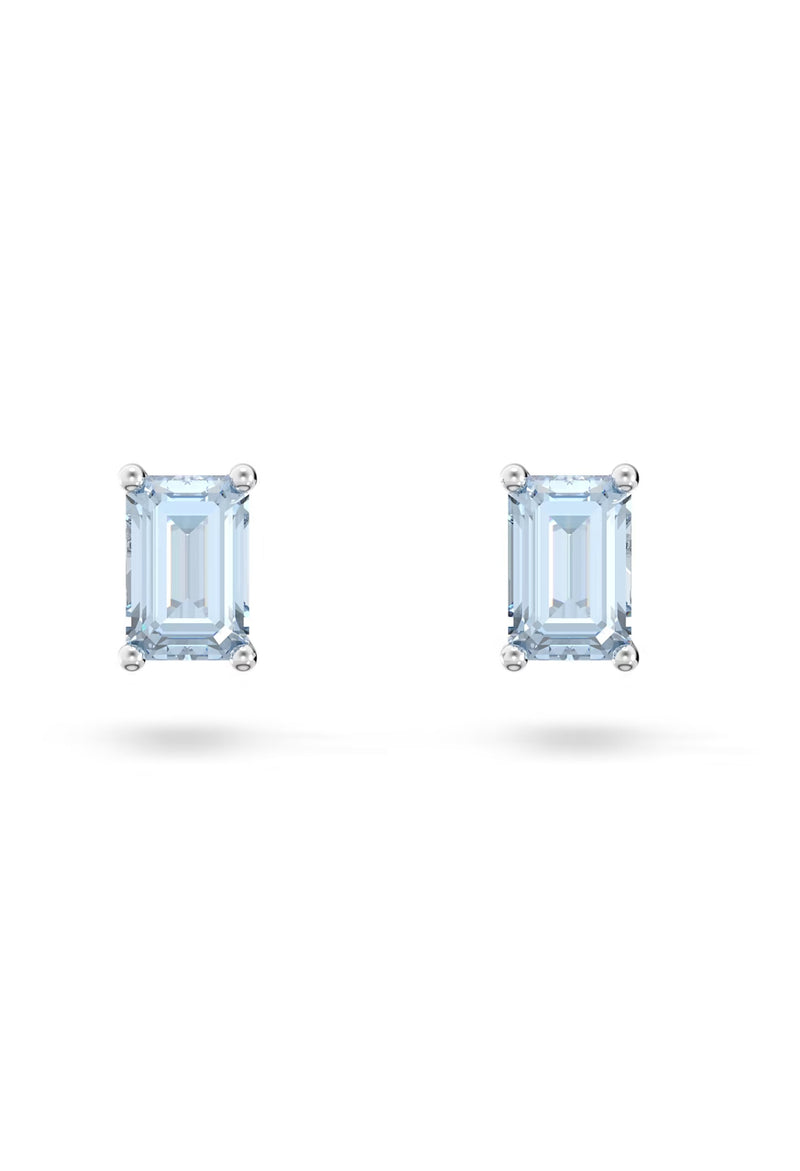 Swarovski Chroma Blue Cushion Cut Stud Earrings Rhodium Plated *