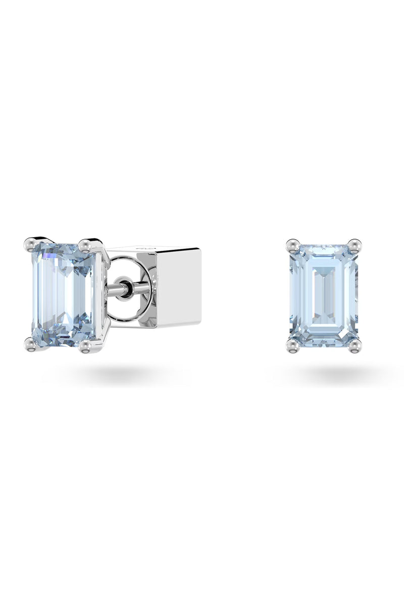 Swarovski Chroma Blue Cushion Cut Stud Earrings Rhodium Plated *