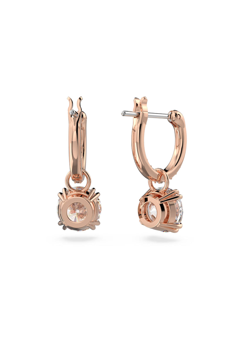 Swarovski Constella: Round Cut Pave Drop Earrings Rose Gold Plated