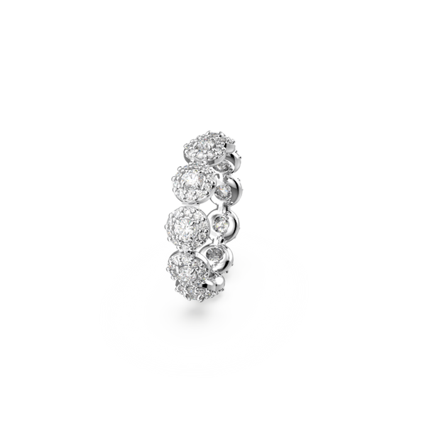 Close-up of a rhodium-plated sterling silver Constella ring by Swarovski, featuring sparkling crystal embellishments.