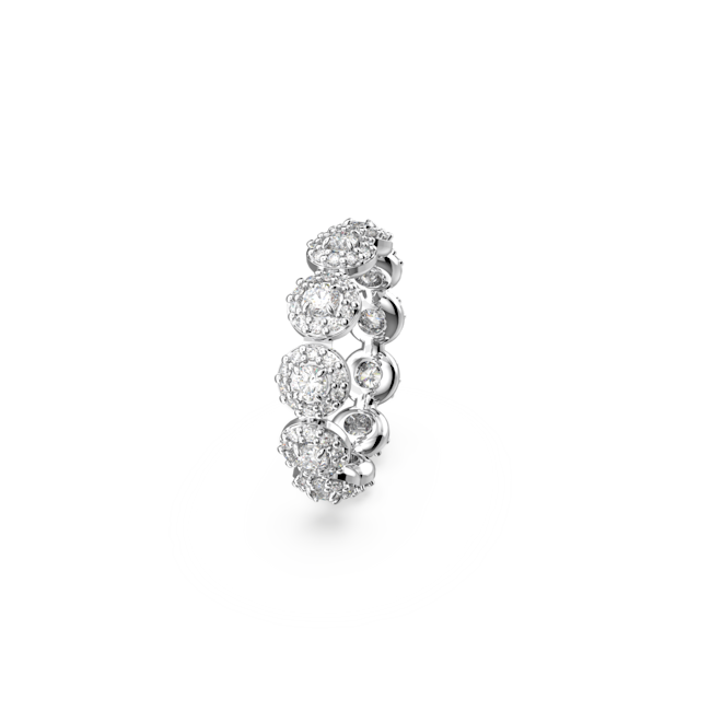 Close-up of a rhodium-plated sterling silver Constella ring by Swarovski, featuring sparkling crystal embellishments.