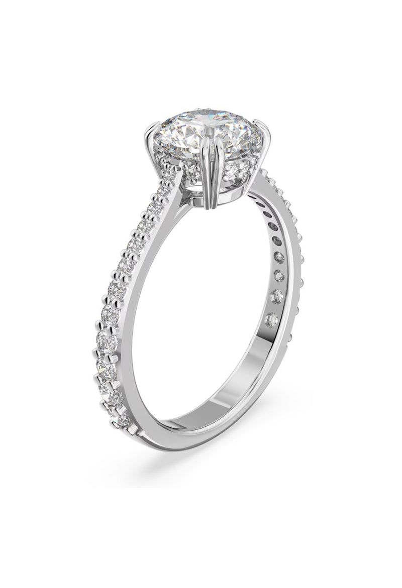 Swarovski Constella: Round Cut Pave Ring Rhodium Plated