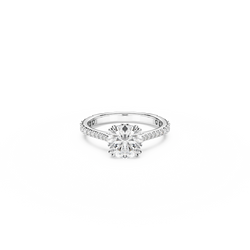 Close-up of the Swarovski Constella cocktail ring, showcasing its rhodium plating and princess-cut center stone.