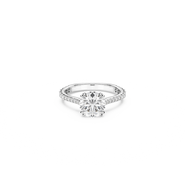 Close-up of the Swarovski Constella cocktail ring, showcasing its rhodium plating and princess-cut center stone.