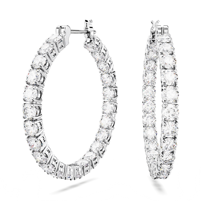 Swarovski Matrix Hoop White Zirconia Earrings Rhodium Plated