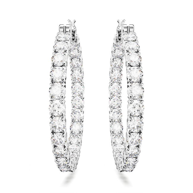 Swarovski Matrix Hoop White Zirconia Earrings Rhodium Plated