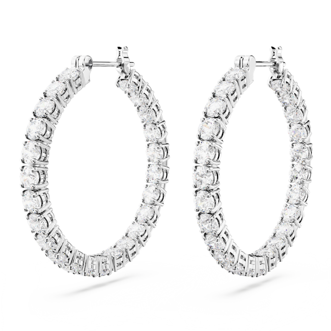 Swarovski Matrix Hoop White Zirconia Earrings Rhodium Plated