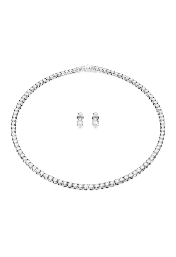 The Swarovski Matrix Tennis Necklace & Earrings set, silver rhodium-plated, from Swarovski, at OD’s Jewellers in St Helens.