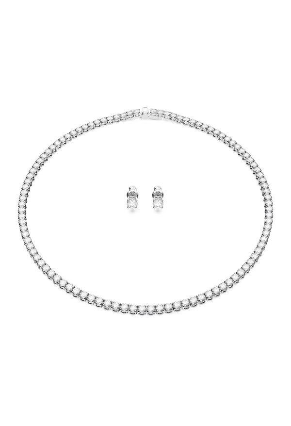 Swarovski Matrix Tennis Necklace & Earring Set Rhodium Plated