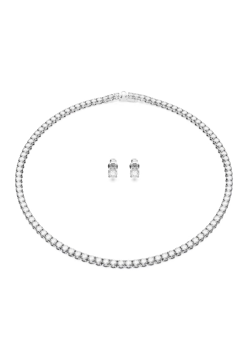 The Swarovski Matrix Tennis Necklace & Earrings set, silver rhodium-plated, from Swarovski, at OD’s Jewellers in St Helens.