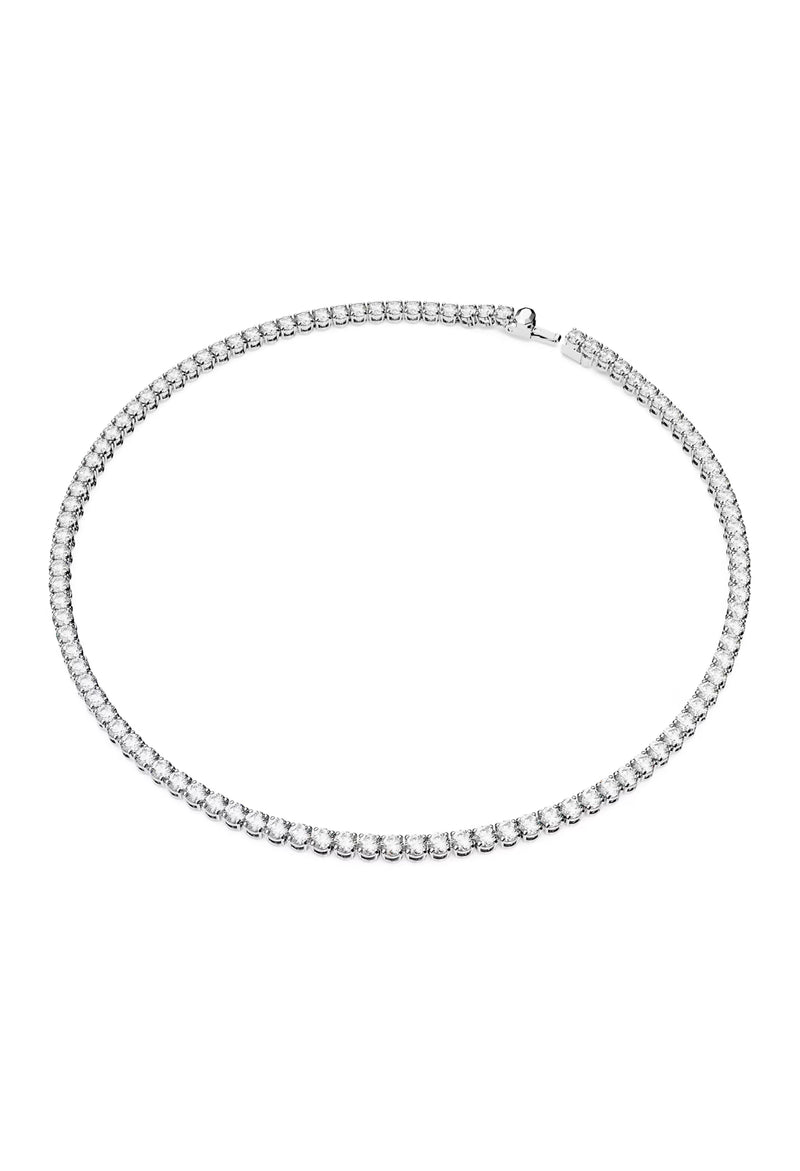 The Swarovski Matrix Tennis Necklace & Earring Set, a silver rhodium-plated jewelry set from Swarovski, at OD’s Jewellers in St Helens.