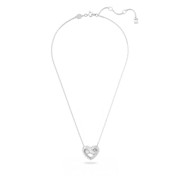 Silver heart pendant necklace, Swarovski Matrix collection. Rhodium-plated with mixed-cut crystals for a sparkling look.