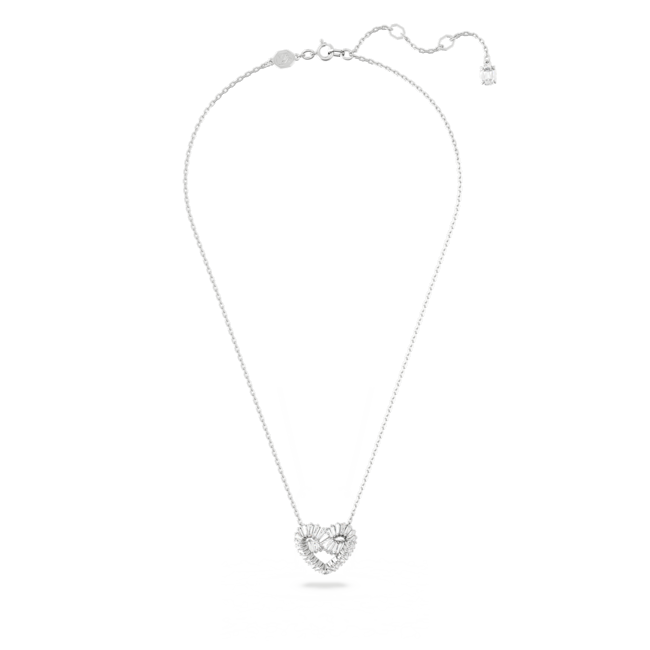 Silver heart pendant necklace, Swarovski Matrix collection. Rhodium-plated with mixed-cut crystals for a sparkling look.