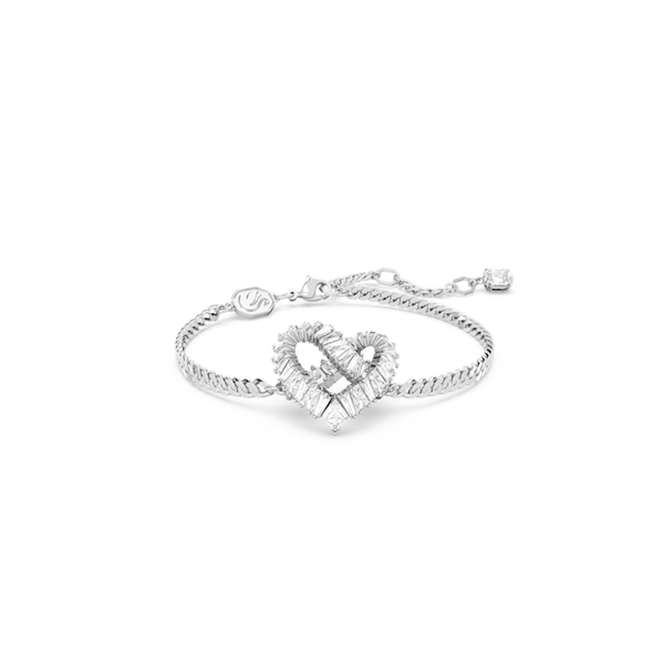Swarovski Matrix heart bracelet, rhodium plated finish. Elegant crystal jewelry featuring mixed cut stones.