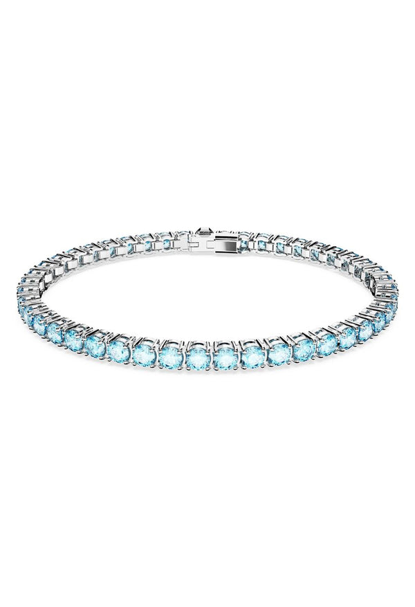 Swarovski Matrix: Blue Tennis Bracelet Rhodium Plated