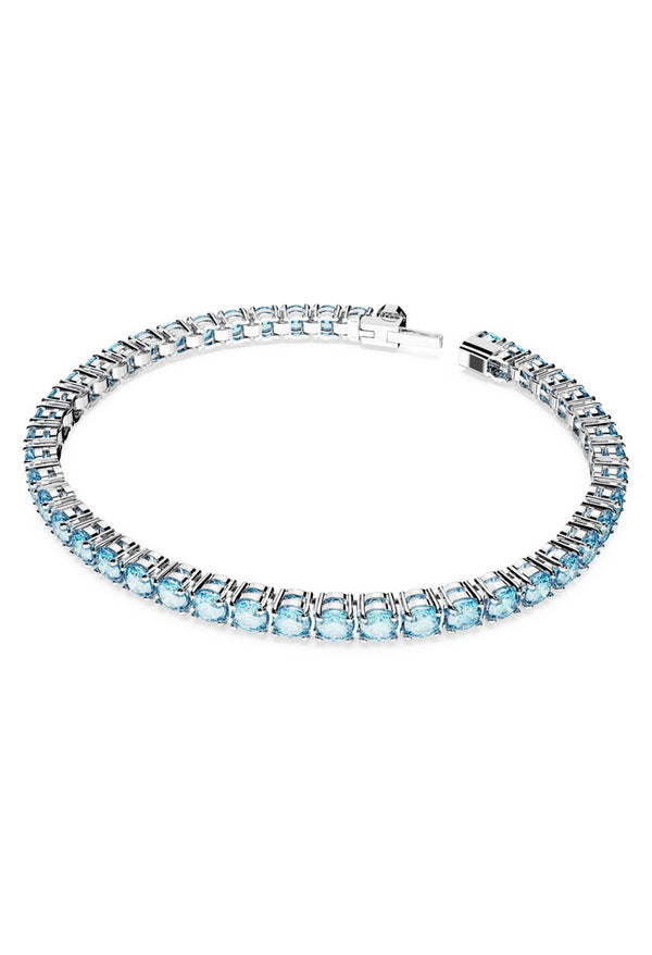 Swarovski Matrix: Blue Tennis Bracelet Rhodium Plated