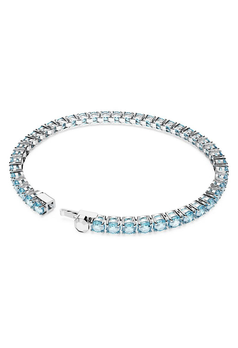 Swarovski Matrix: Blue Tennis Bracelet Rhodium Plated