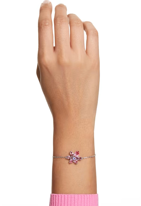 Swarovski Gema Pink Mixed Cut Flower Design Bracelet in Rhodium Plated