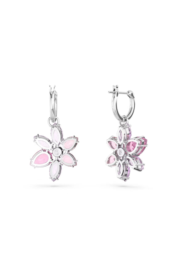 Swarovski Gema Pink Mixed Cut Flower Design Earrings in Rhodium Plated