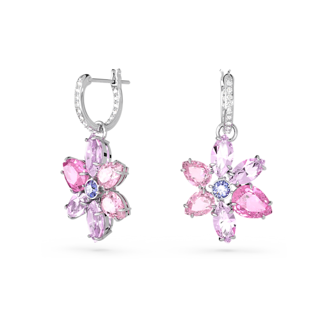 Swarovski Gema Pink Mixed Cut Flower Design Earrings in Rhodium Plated