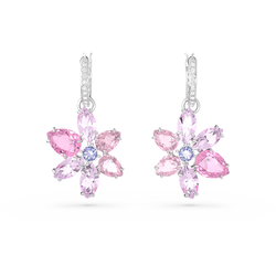 Swarovski Gema Pink Mixed Cut Flower Design Earrings in Rhodium Plated