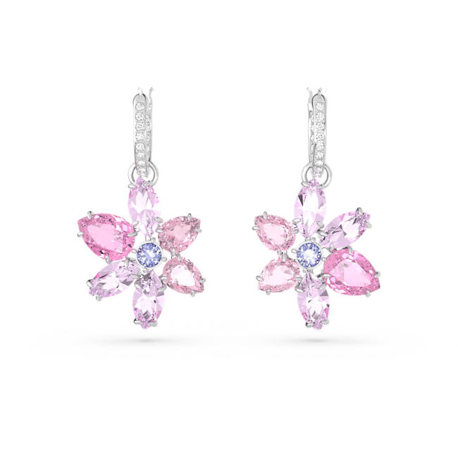 Swarovski Gema Pink Mixed Cut Flower Design Earrings in Rhodium Plated