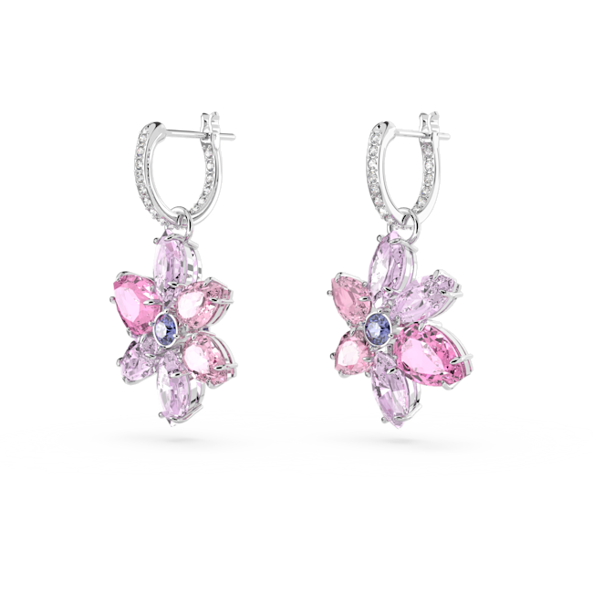 Swarovski Gema Pink Mixed Cut Flower Design Earrings in Rhodium Plated