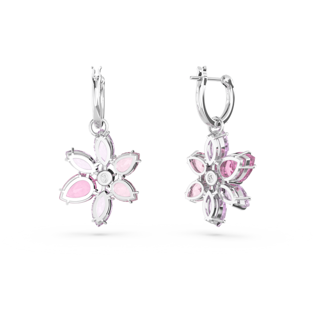 Swarovski Gema Pink Mixed Cut Flower Design Earrings in Rhodium Plated