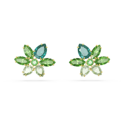 Swarovski Gema: Mixed Cuts Green Flower Earrings Gold Plated *