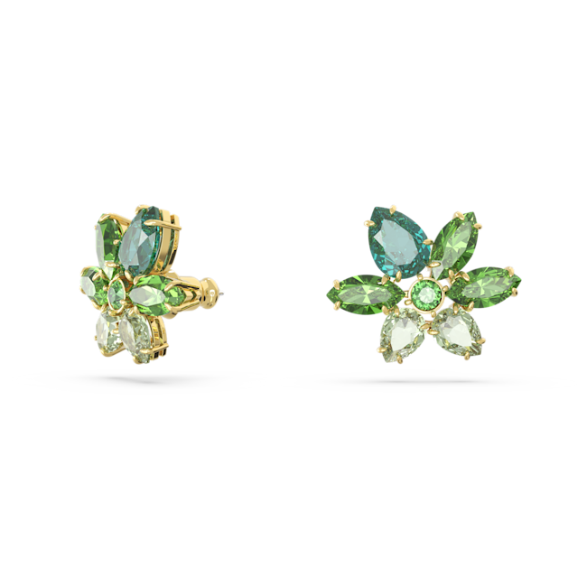 Swarovski Gema: Mixed Cuts Green Flower Earrings Gold Plated *
