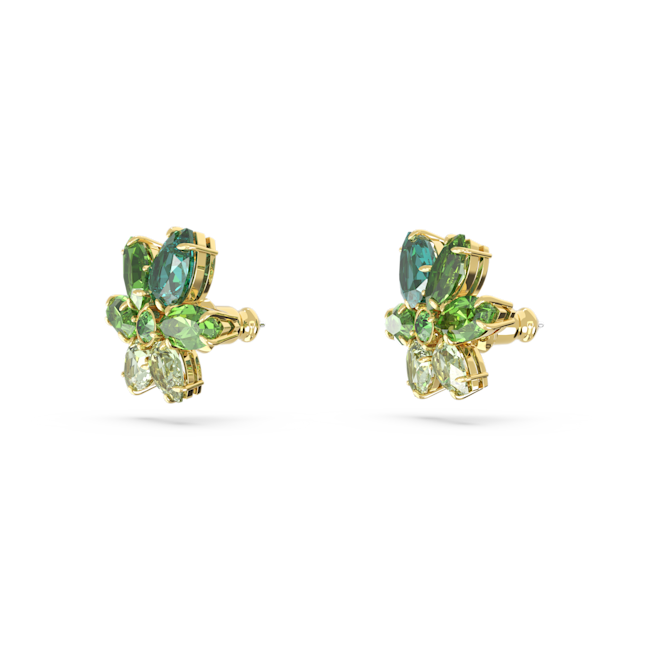 Swarovski Gema: Mixed Cuts Green Flower Earrings Gold Plated *