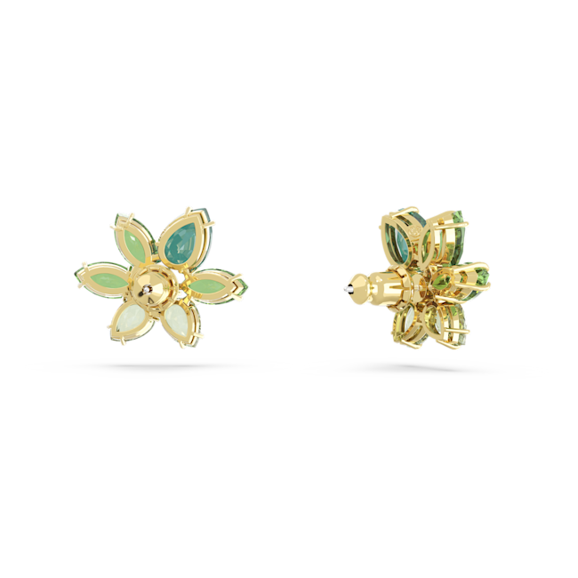 Swarovski Gema: Mixed Cuts Green Flower Earrings Gold Plated *