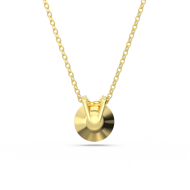 Close-up of the Swarovski Bella V gold-plated pendant necklace featuring a crystal accent, showcasing fine jewelry